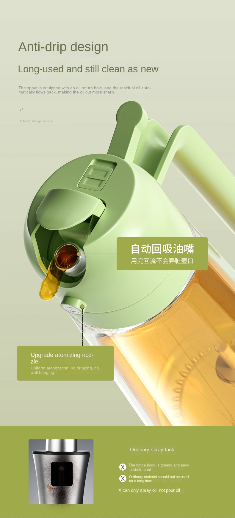 Glass Oil Sprayer Bottle for Kitchen, 470ml