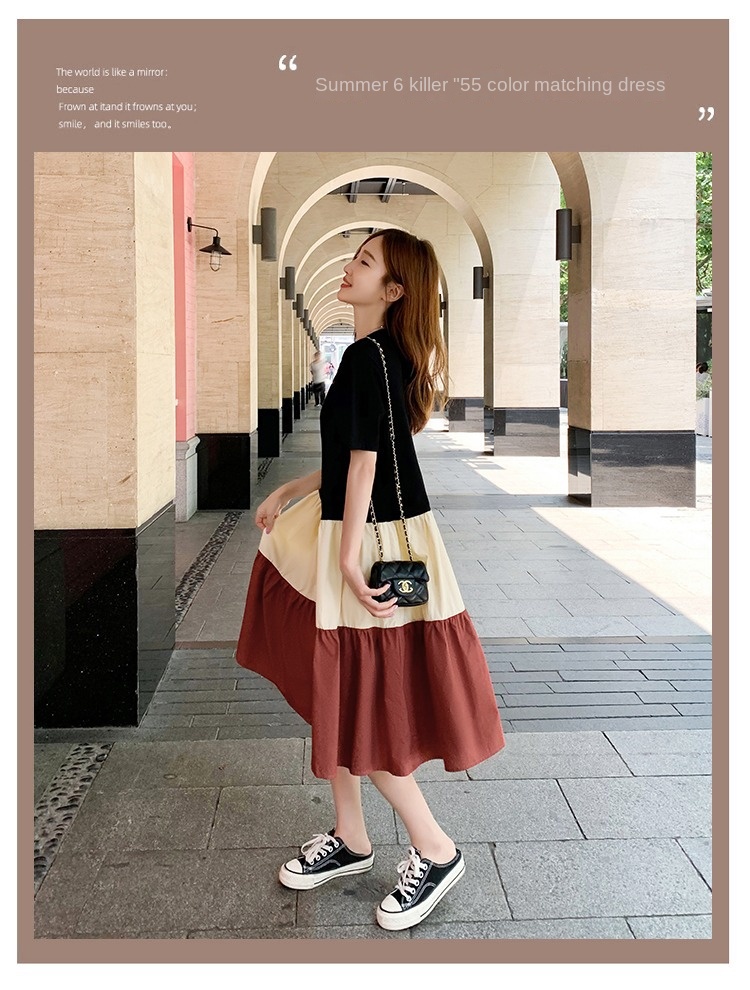 Korean Style Patchwork T-shirt Dress