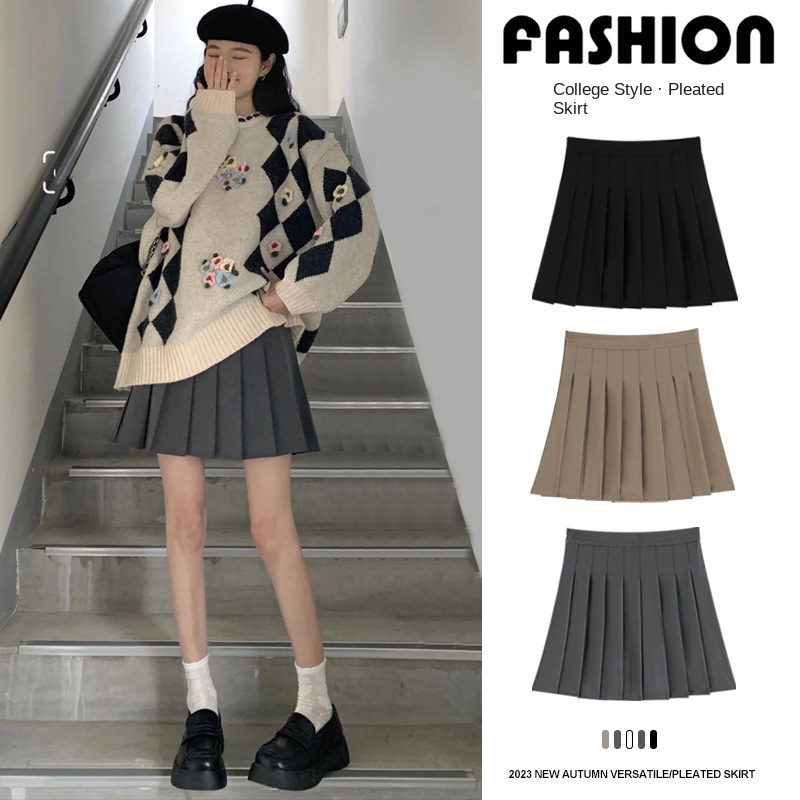 Summer Grey Pleated A-Line Skirt