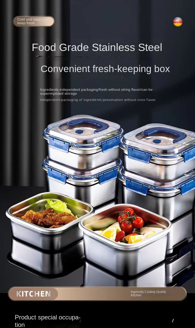 Stainless Steel Square Lunch Box with Lid