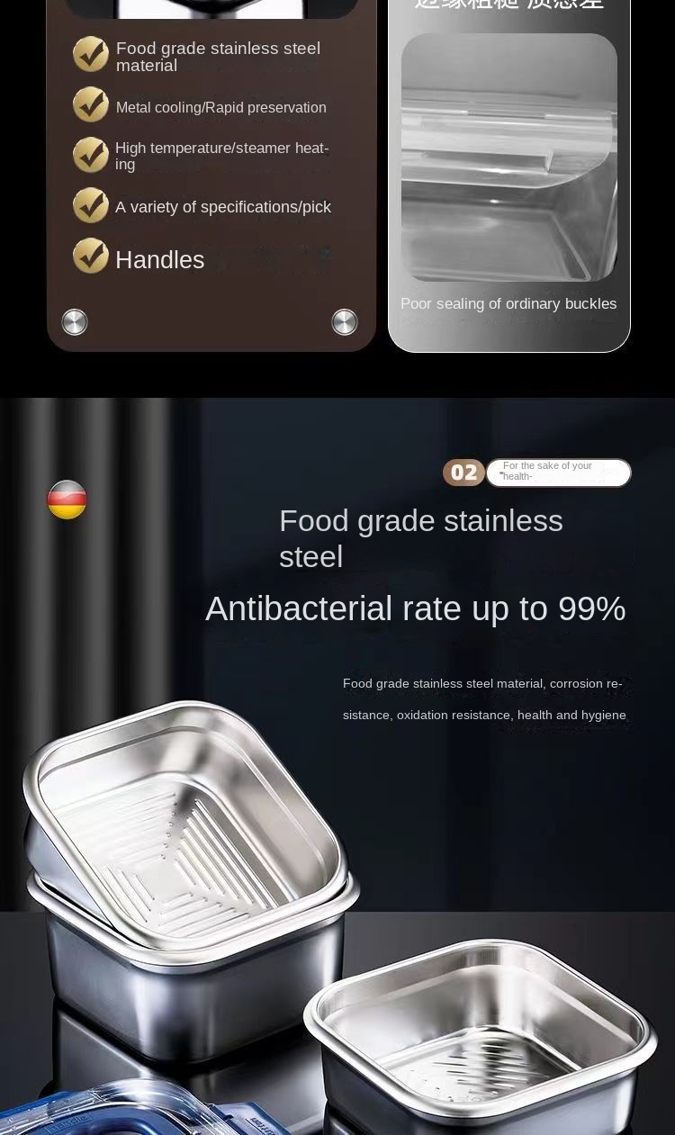 Stainless Steel Square Lunch Box with Lid