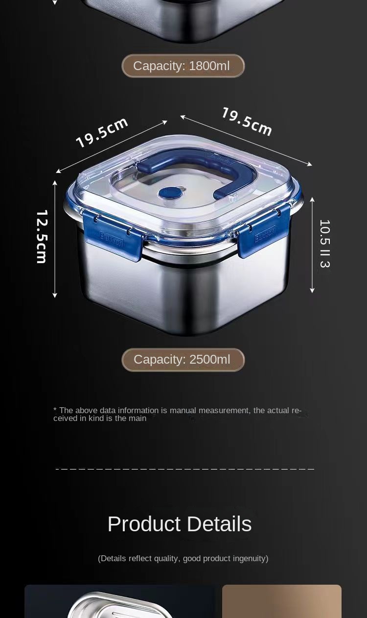 Stainless Steel Square Lunch Box with Lid