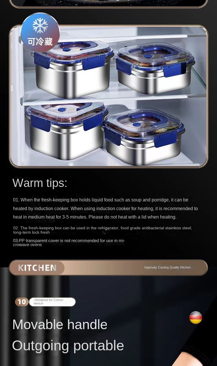 Stainless Steel Square Lunch Box with Lid