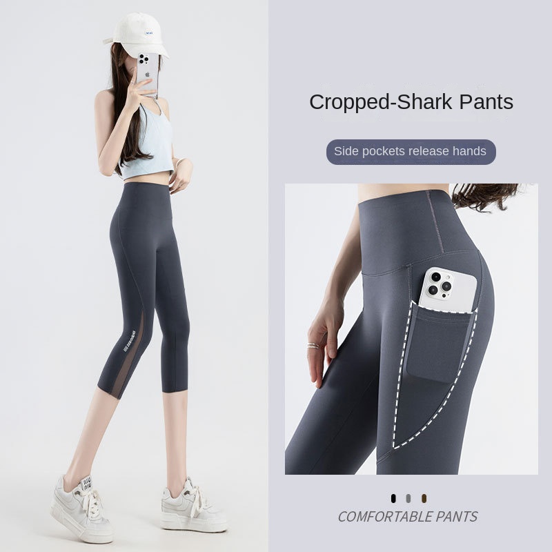 Shark-Inspired Mesh Pocket High-Waist Slimming Leggings