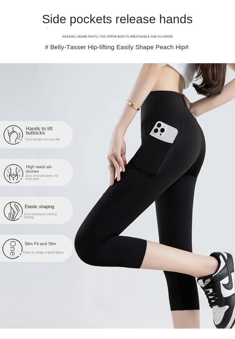 Shark-Inspired Mesh Pocket High-Waist Slimming Leggings