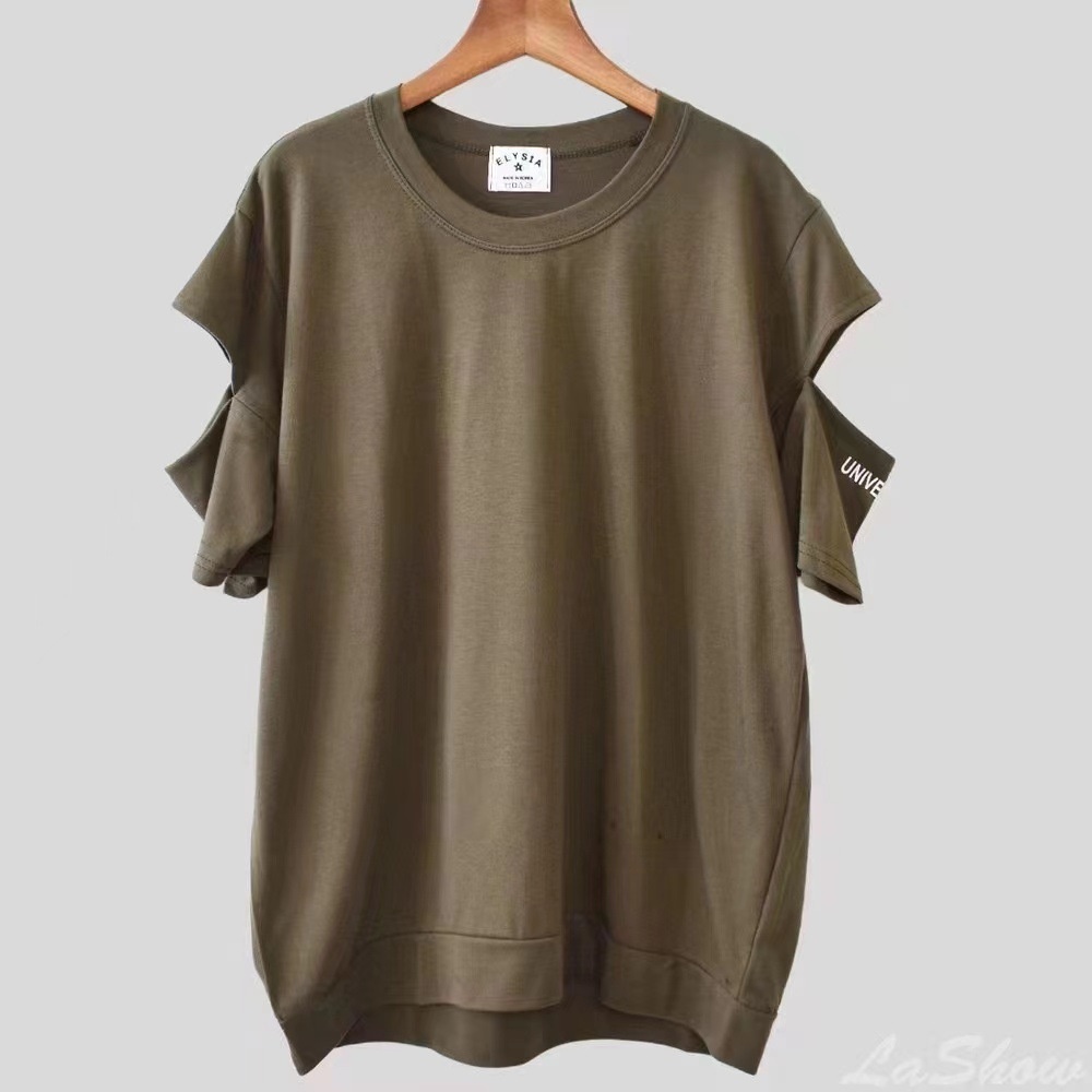 Osaka 2024 Cross-Border New Style Plus Size Women's Off-Shoulder Design Round Neck Short Sleeve T-Shirt Loose Casual Ins Trend