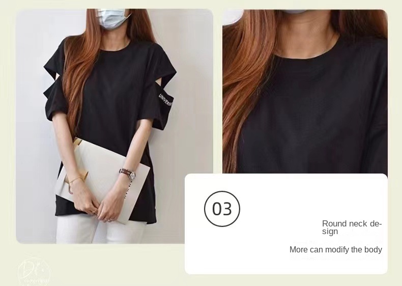 Osaka 2024 Cross-Border New Style Plus Size Women's Off-Shoulder Design Round Neck Short Sleeve T-Shirt Loose Casual Ins Trend