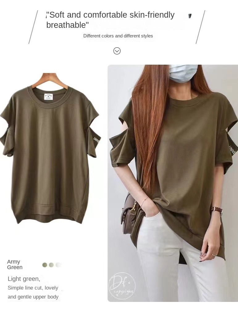 Osaka 2024 Cross-Border New Style Plus Size Women's Off-Shoulder Design Round Neck Short Sleeve T-Shirt Loose Casual Ins Trend