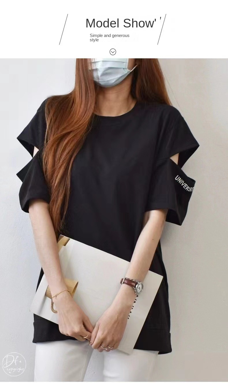 Osaka 2024 Cross-Border New Style Plus Size Women's Off-Shoulder Design Round Neck Short Sleeve T-Shirt Loose Casual Ins Trend