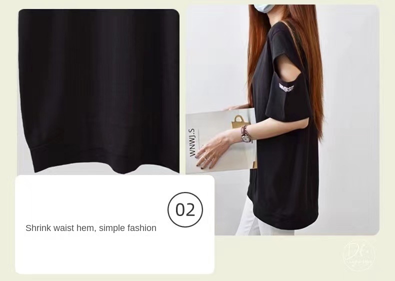 Osaka 2024 Cross-Border New Style Plus Size Women's Off-Shoulder Design Round Neck Short Sleeve T-Shirt Loose Casual Ins Trend