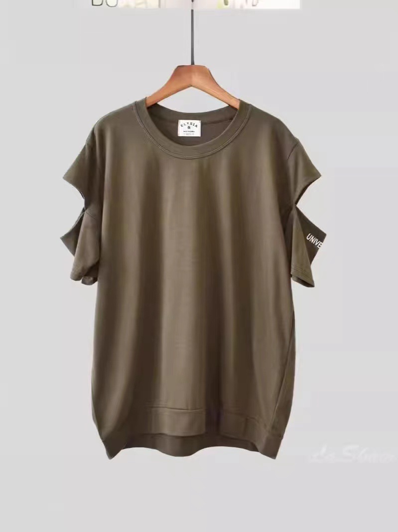 Osaka 2024 Cross-Border New Style Plus Size Women's Off-Shoulder Design Round Neck Short Sleeve T-Shirt Loose Casual Ins Trend