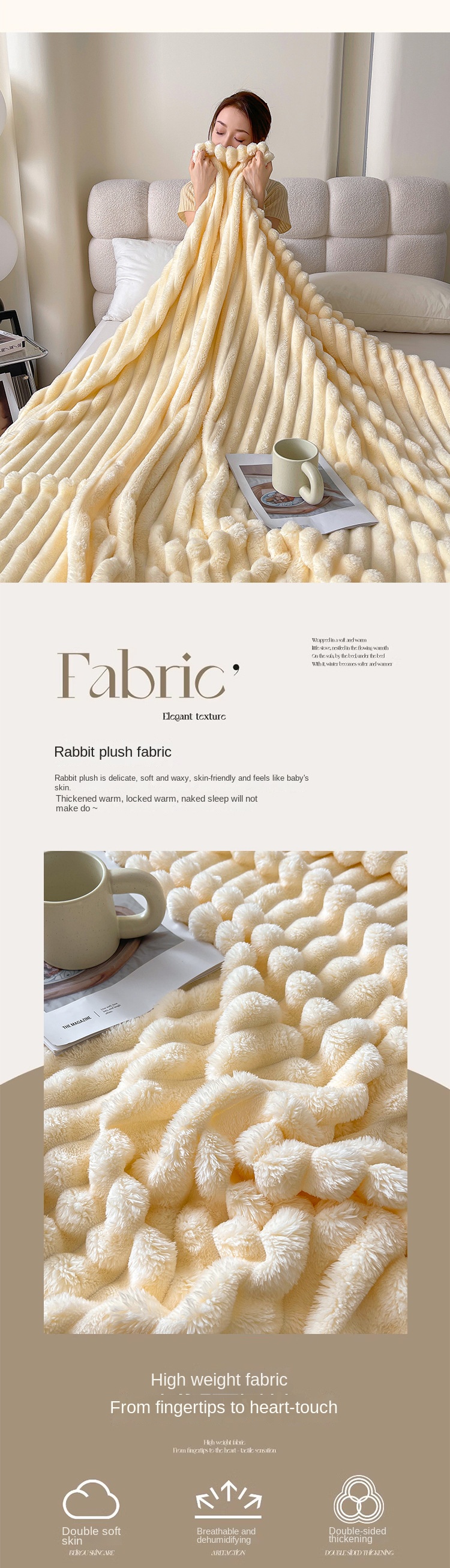 2024 Cross-Border Solid Rabbit Fur Blanket Coral Fleece Blanket Office Nap Sofa Cover Sheet Dropshipping