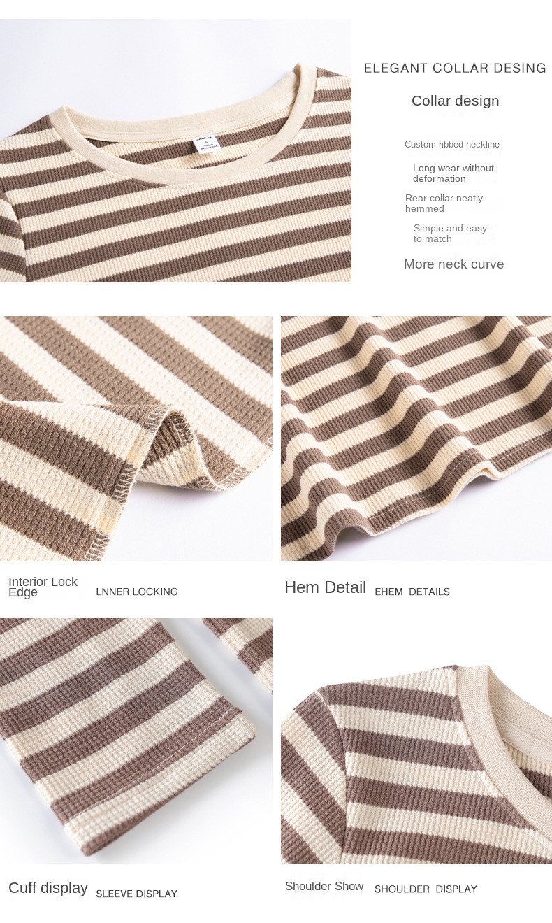 Autumn Striped Cotton Long Sleeve T-Shirt for Women