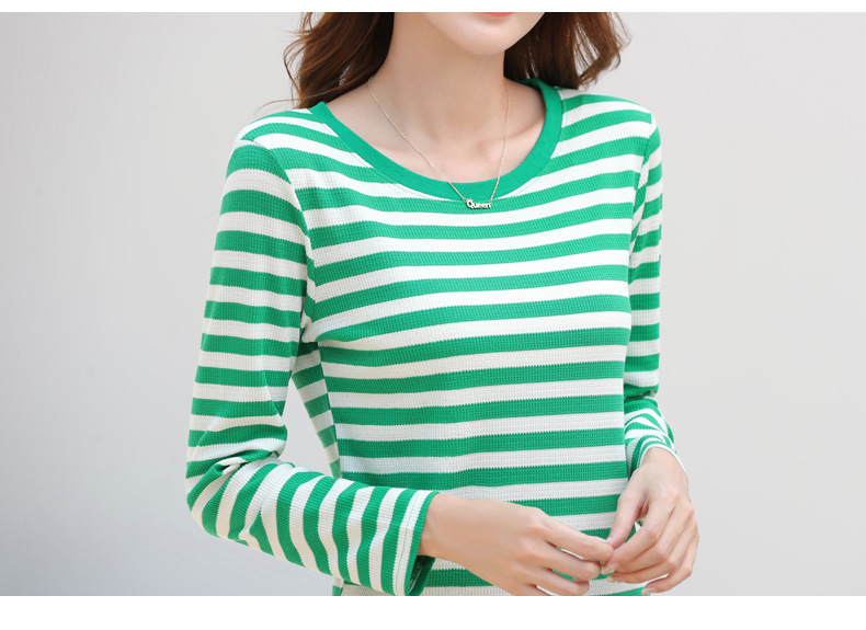 Autumn Striped Cotton Long Sleeve T-Shirt for Women