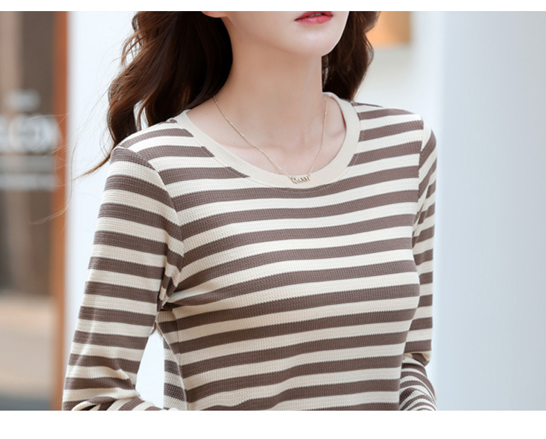 Autumn Striped Cotton Long Sleeve T-Shirt for Women