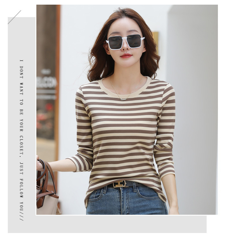 Autumn Striped Cotton Long Sleeve T-Shirt for Women