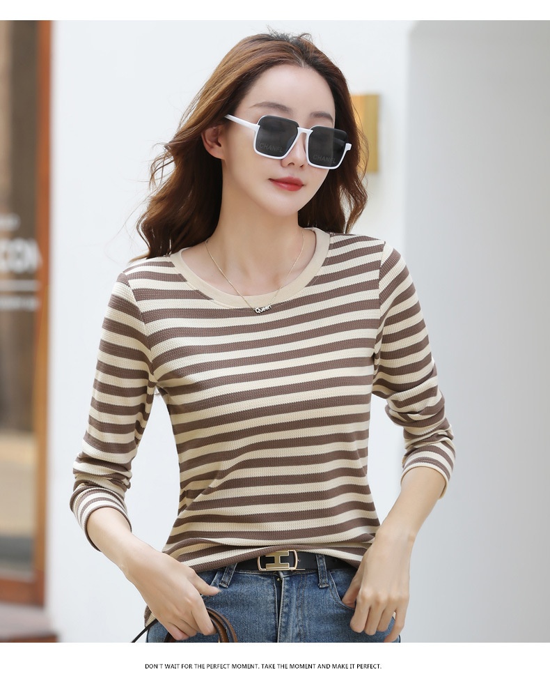 Autumn Striped Cotton Long Sleeve T-Shirt for Women