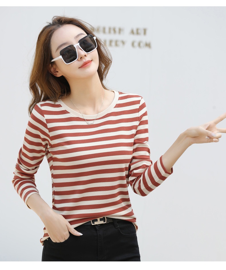 Autumn Striped Cotton Long Sleeve T-Shirt for Women