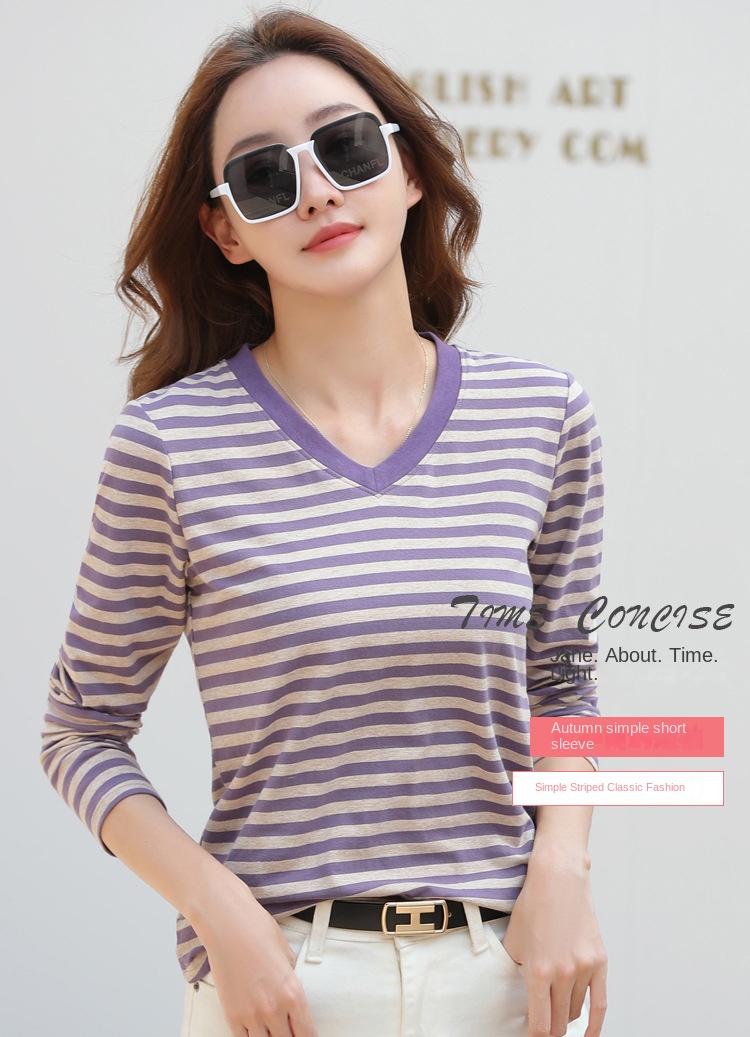 Striped Long Sleeve Women's Top for Autumn and Winter