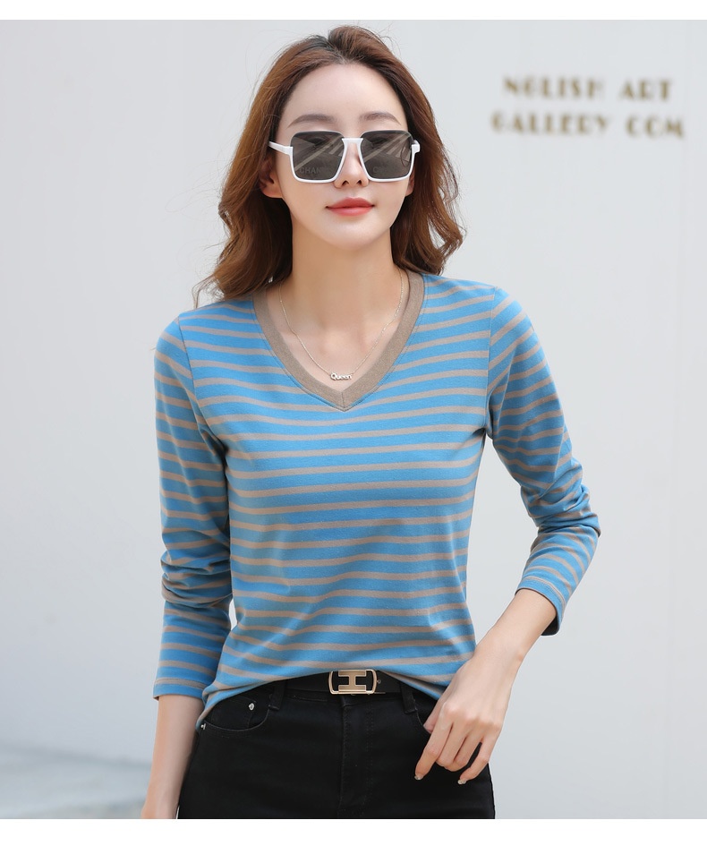 Striped Long Sleeve Women's Top for Autumn and Winter