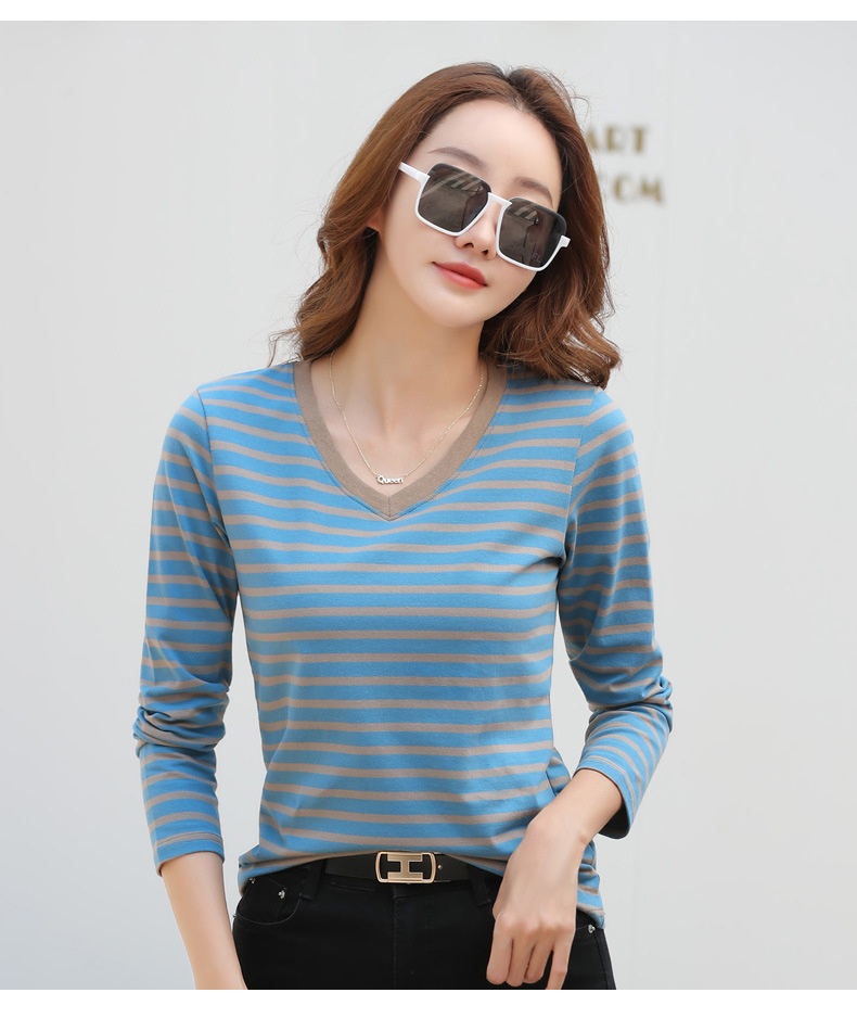 Striped Long Sleeve Women's Top for Autumn and Winter