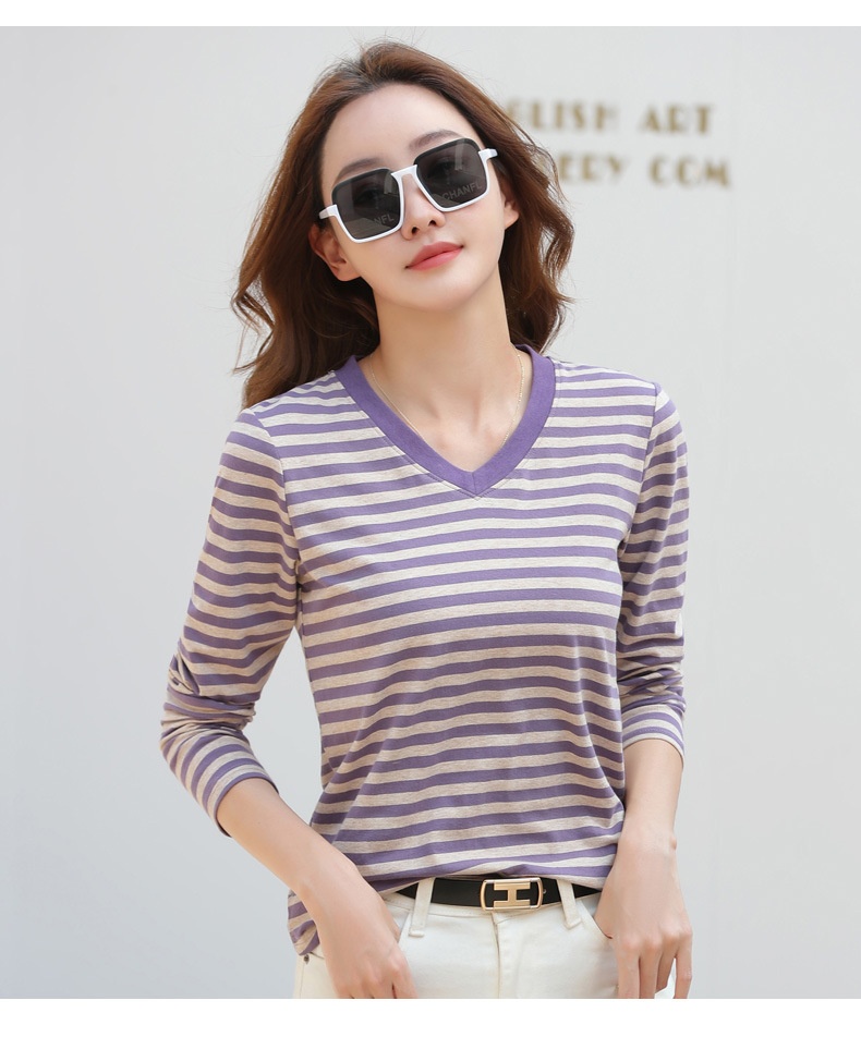 Striped Long Sleeve Women's Top for Autumn and Winter