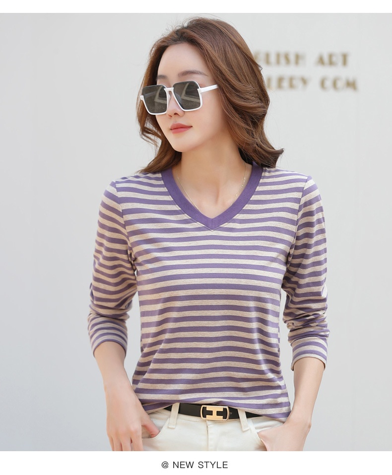 Striped Long Sleeve Women's Top for Autumn and Winter