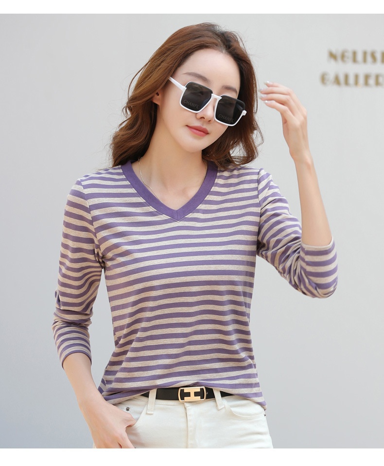 Striped Long Sleeve Women's Top for Autumn and Winter