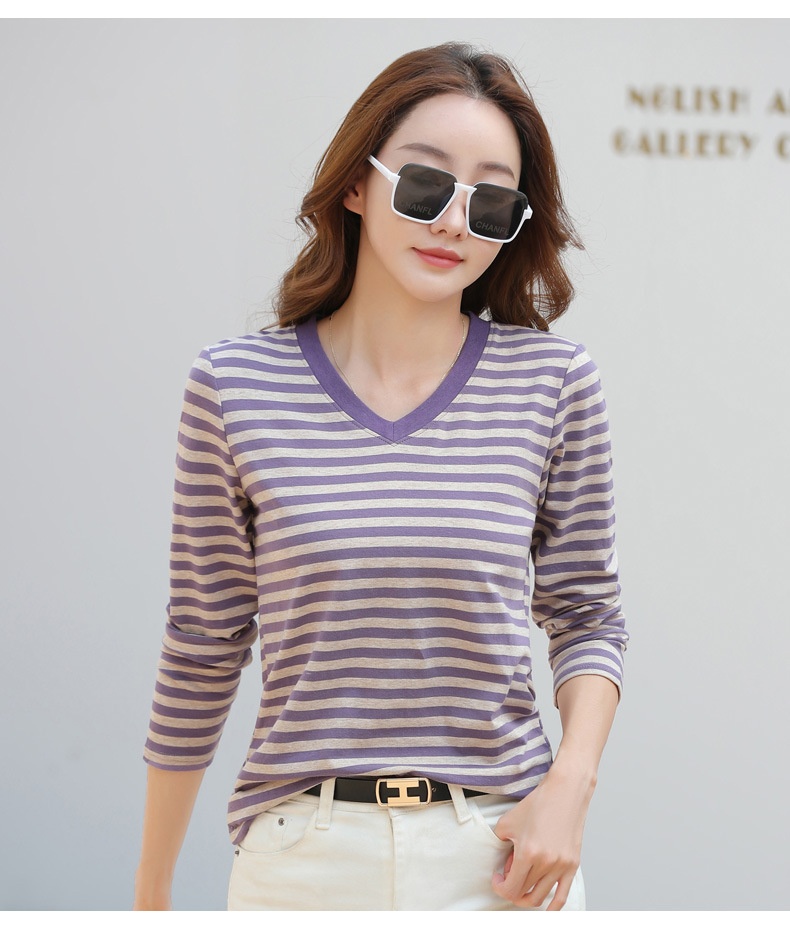 Striped Long Sleeve Women's Top for Autumn and Winter