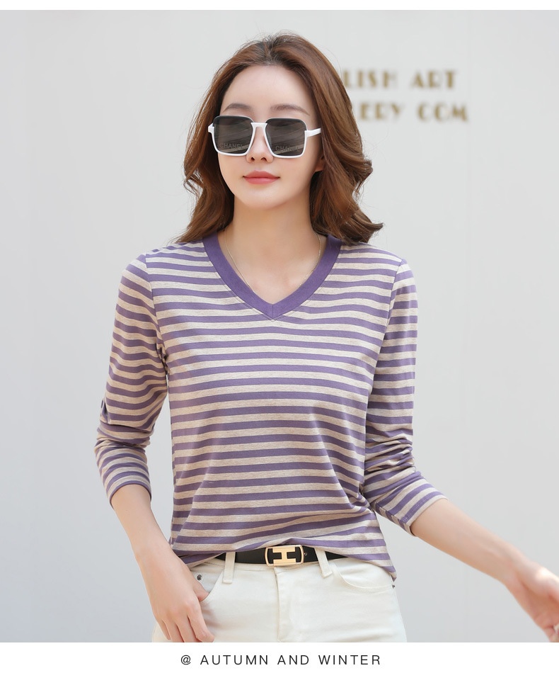 Striped Long Sleeve Women's Top for Autumn and Winter
