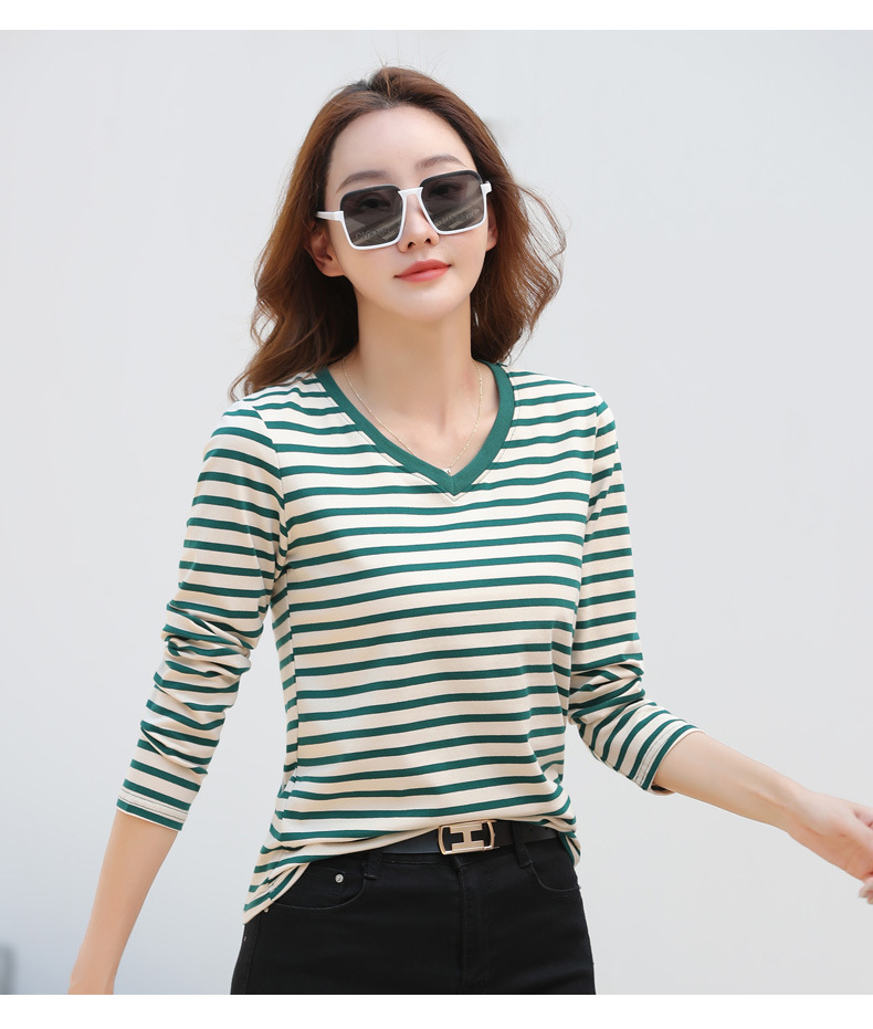 Striped Long Sleeve Women's Top for Autumn and Winter
