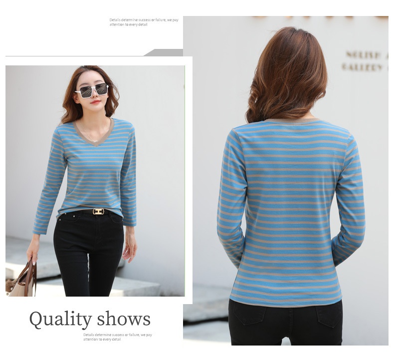 Striped Long Sleeve Women's Top for Autumn and Winter