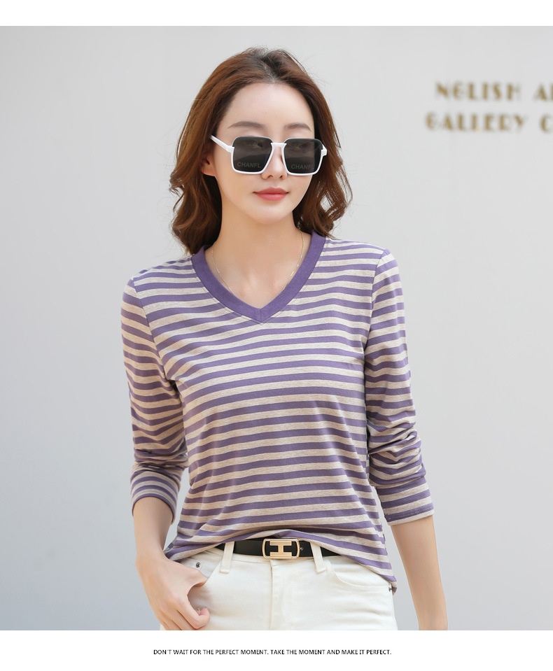 Striped Long Sleeve Women's Top for Autumn and Winter