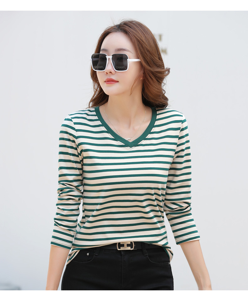 Striped Long Sleeve Women's Top for Autumn and Winter