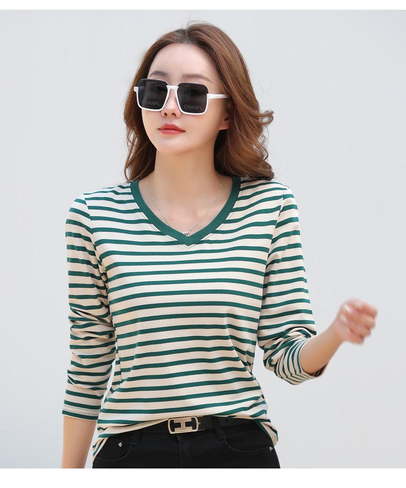 Striped Long Sleeve Women's Top for Autumn and Winter