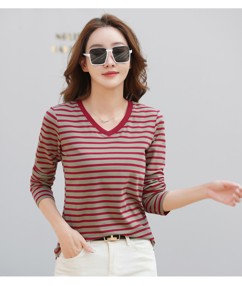 Striped Long Sleeve Women's Top for Autumn and Winter