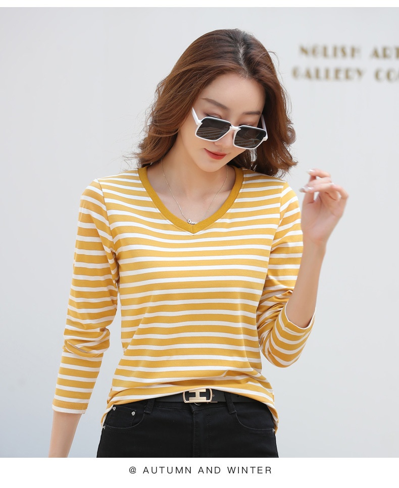 Striped Long Sleeve Women's Top for Autumn and Winter