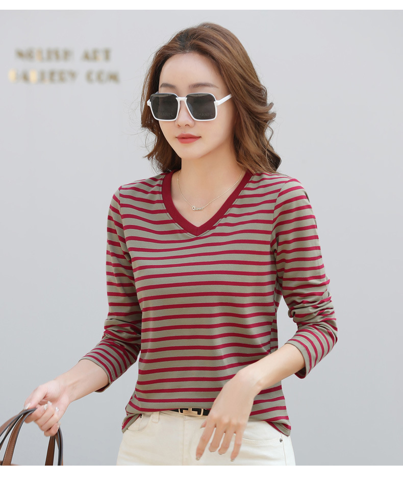 Striped Long Sleeve Women's Top for Autumn and Winter