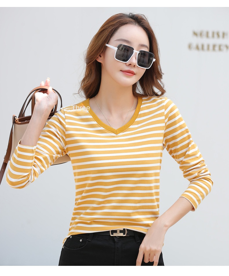 Striped Long Sleeve Women's Top for Autumn and Winter