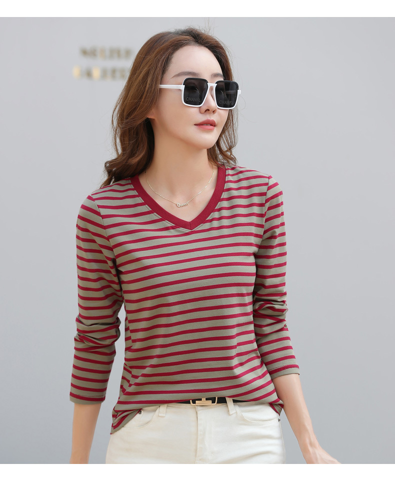 Striped Long Sleeve Women's Top for Autumn and Winter