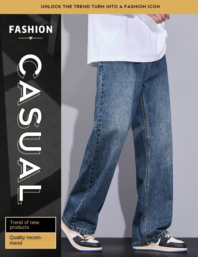 Autumn Winter New Straight Relaxed Jeans Men's American Casual Loose Fashion Trendy Hong Kong Style Jeans