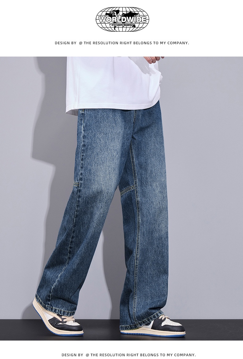 Autumn Winter New Straight Relaxed Jeans Men's American Casual Loose Fashion Trendy Hong Kong Style Jeans