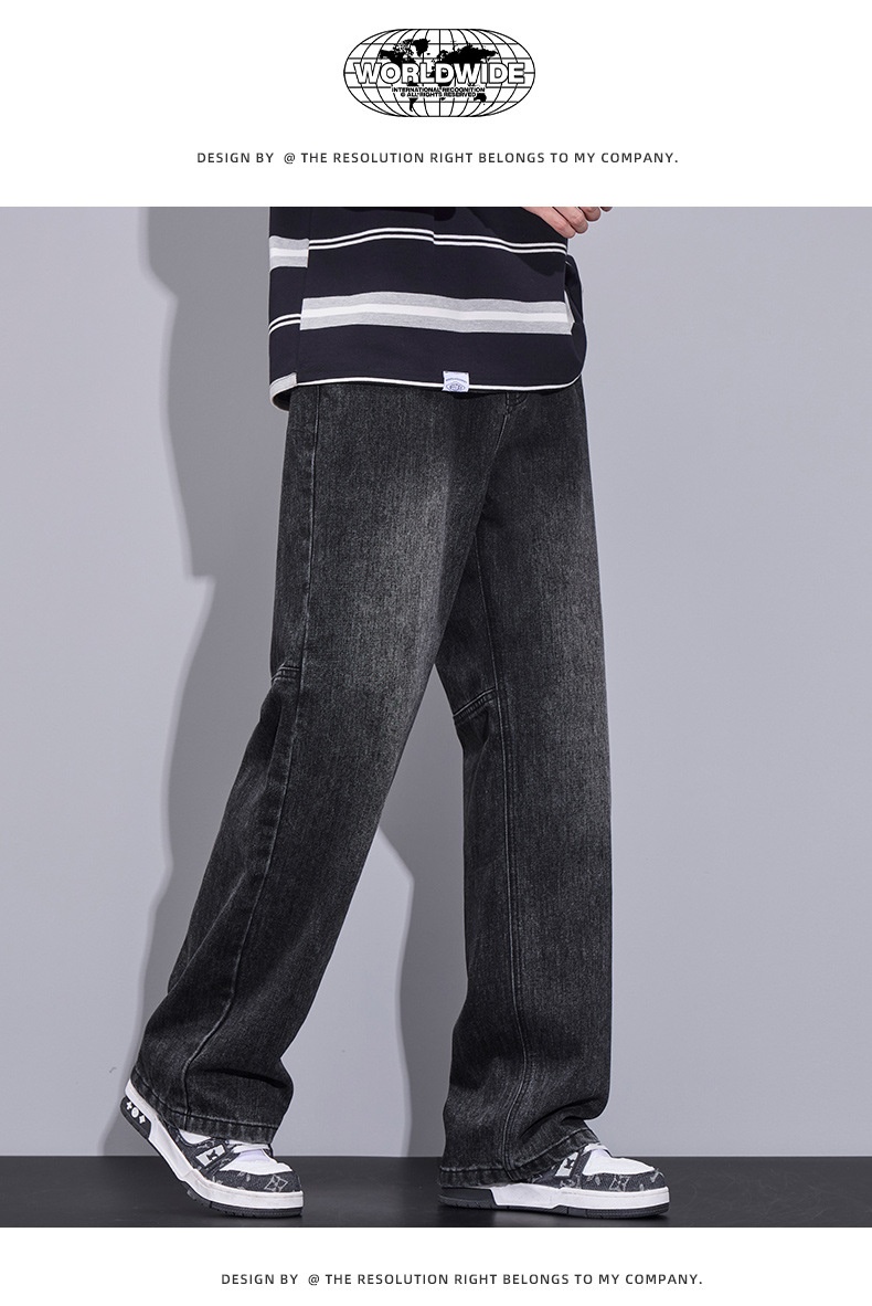 Autumn Winter New Straight Relaxed Jeans Men's American Casual Loose Fashion Trendy Hong Kong Style Jeans