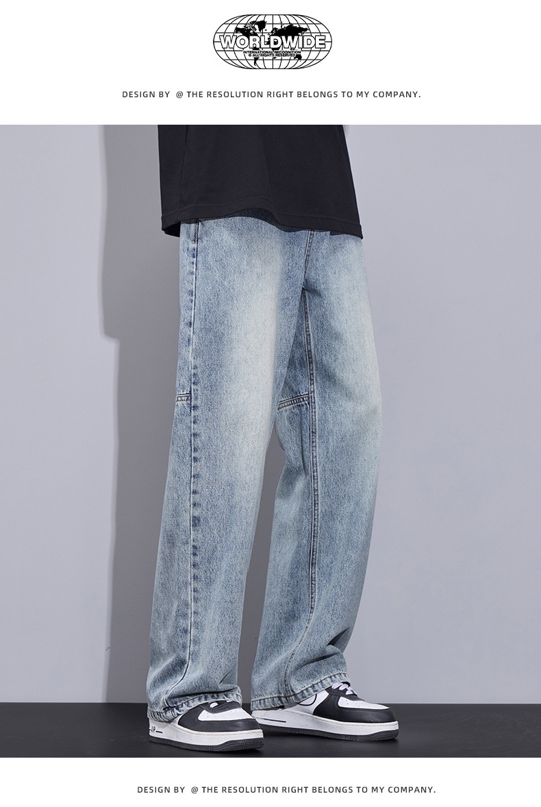 Autumn Winter New Straight Relaxed Jeans Men's American Casual Loose Fashion Trendy Hong Kong Style Jeans