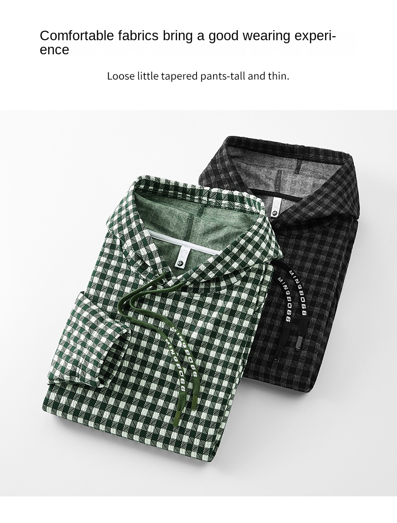 2024 Autumn/Winter New Men's Hooded Sweatshirt Casual Plaid Loose Comfortable American Style Fashion Trend