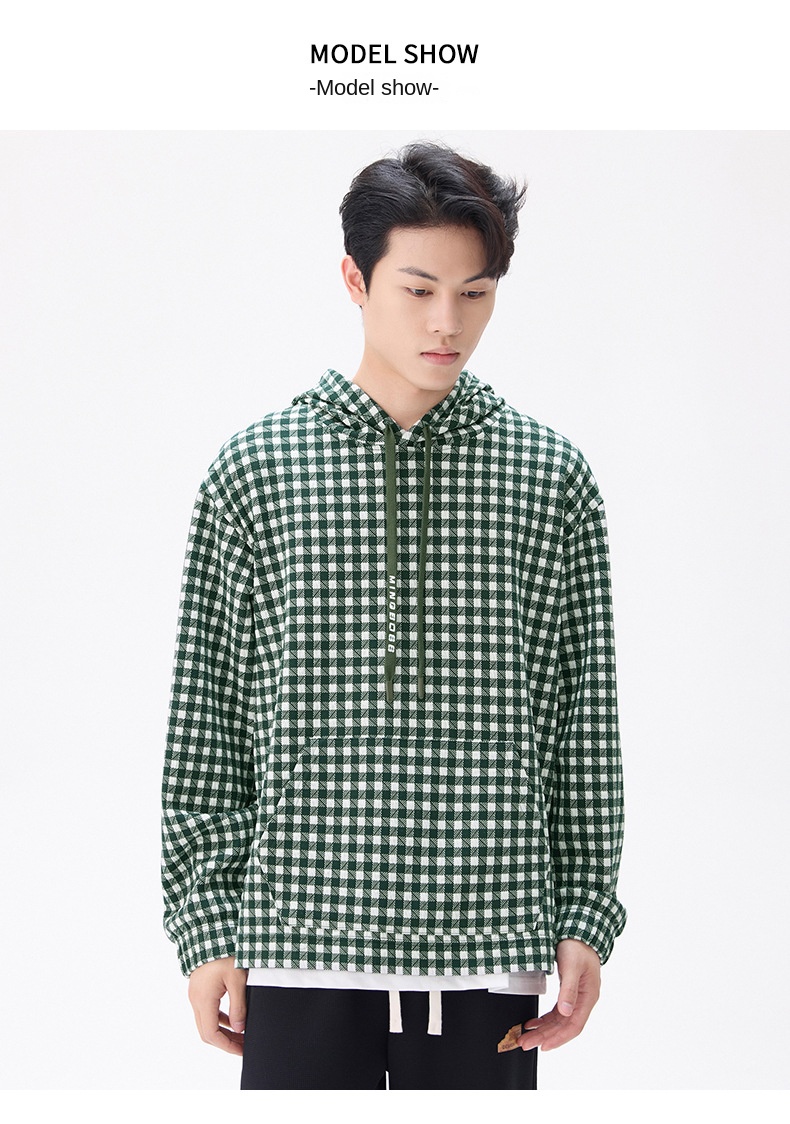 2024 Autumn/Winter New Men's Hooded Sweatshirt Casual Plaid Loose Comfortable American Style Fashion Trend