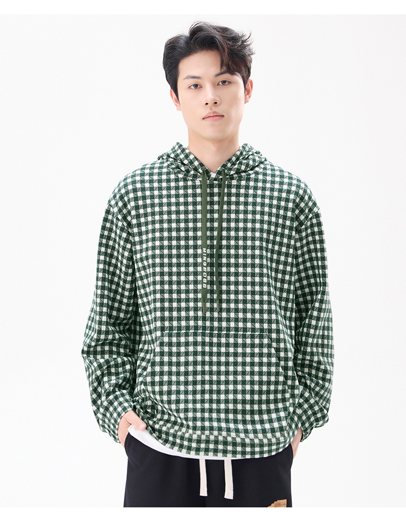 2024 Autumn/Winter New Men's Hooded Sweatshirt Casual Plaid Loose Comfortable American Style Fashion Trend