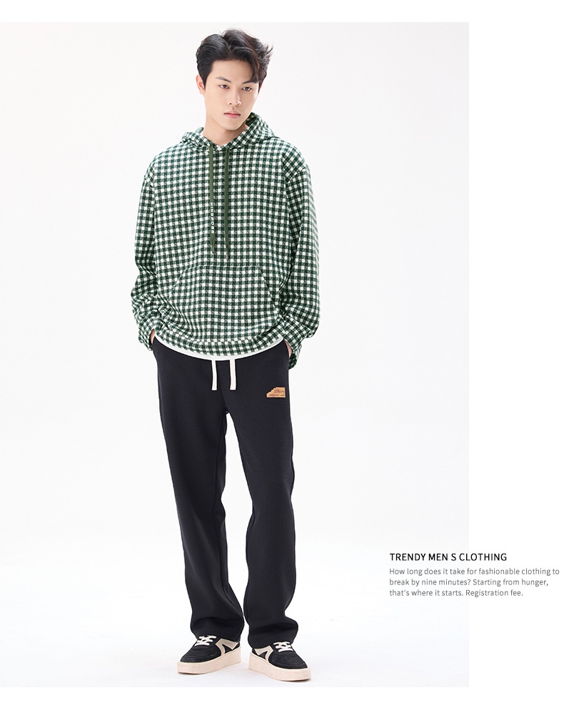 2024 Autumn/Winter New Men's Hooded Sweatshirt Casual Plaid Loose Comfortable American Style Fashion Trend
