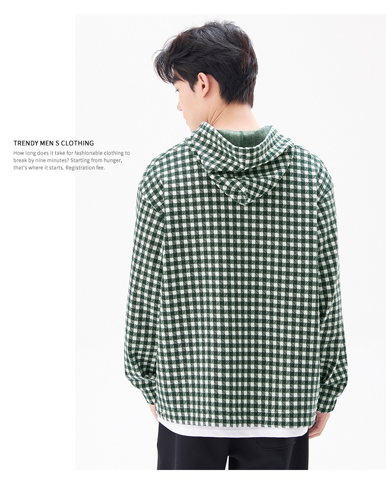 2024 Autumn/Winter New Men's Hooded Sweatshirt Casual Plaid Loose Comfortable American Style Fashion Trend