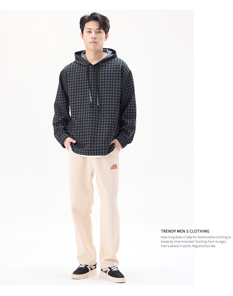 2024 Autumn/Winter New Men's Hooded Sweatshirt Casual Plaid Loose Comfortable American Style Fashion Trend